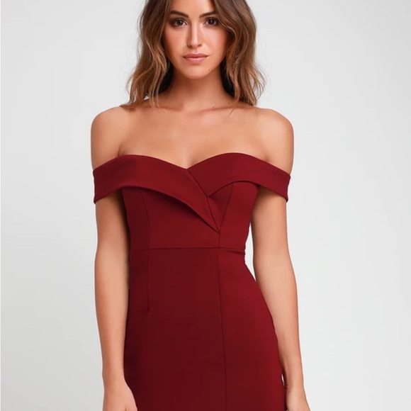 Lulu’s glam burgundy off shoulder dress size xs - Picture 3 of 8